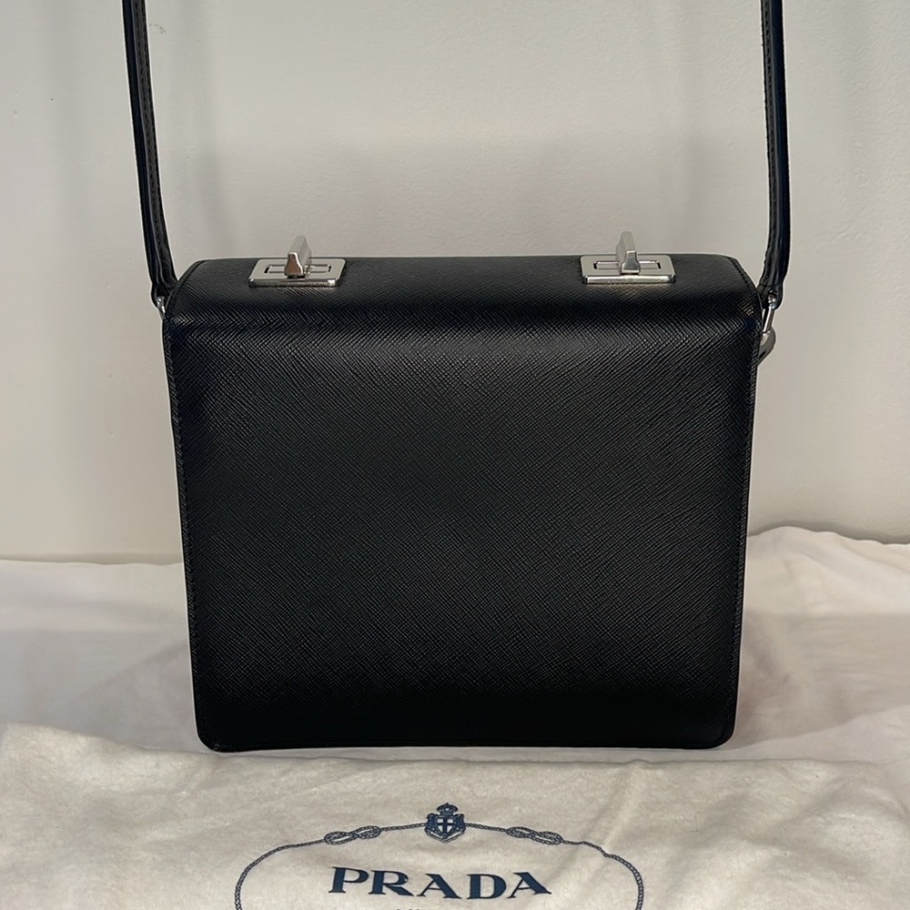 ✨Host Pick✨ NEW PRADA Runway saffiano leather purse handbag  lips floral black - Picture 3 of 11